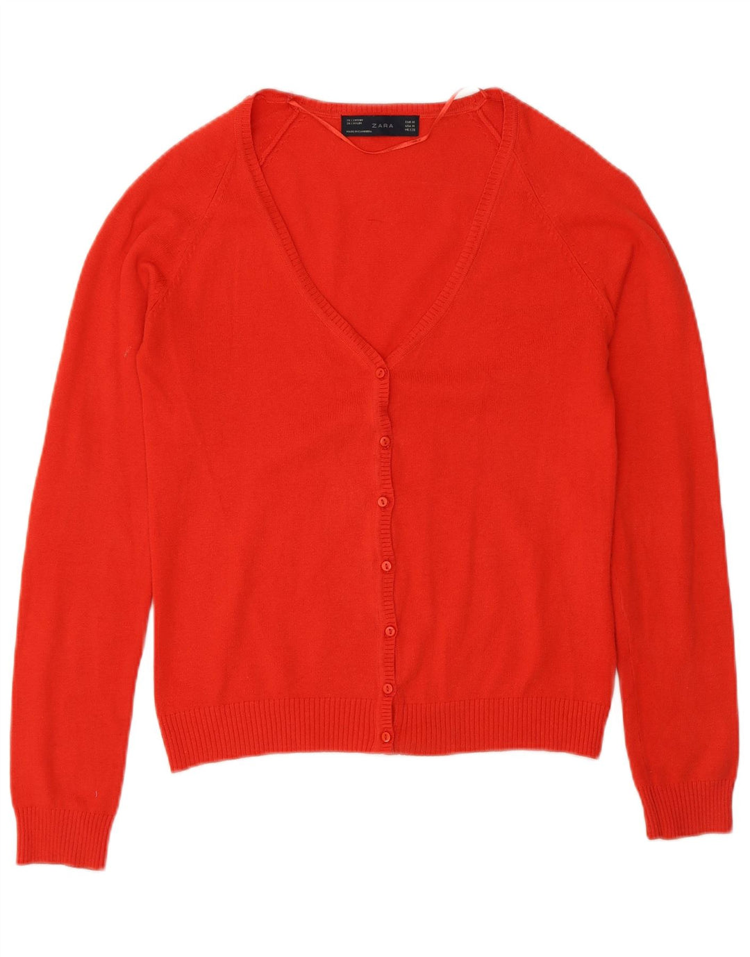 Zara Mujer Cárdigan Suéter UK 12 Mediano Rojo Algodón