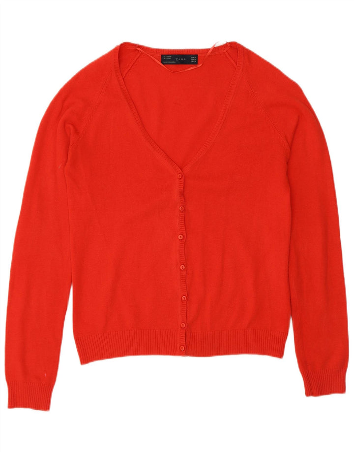 Zara Mujer Cárdigan Suéter UK 12 Mediano Rojo Algodón