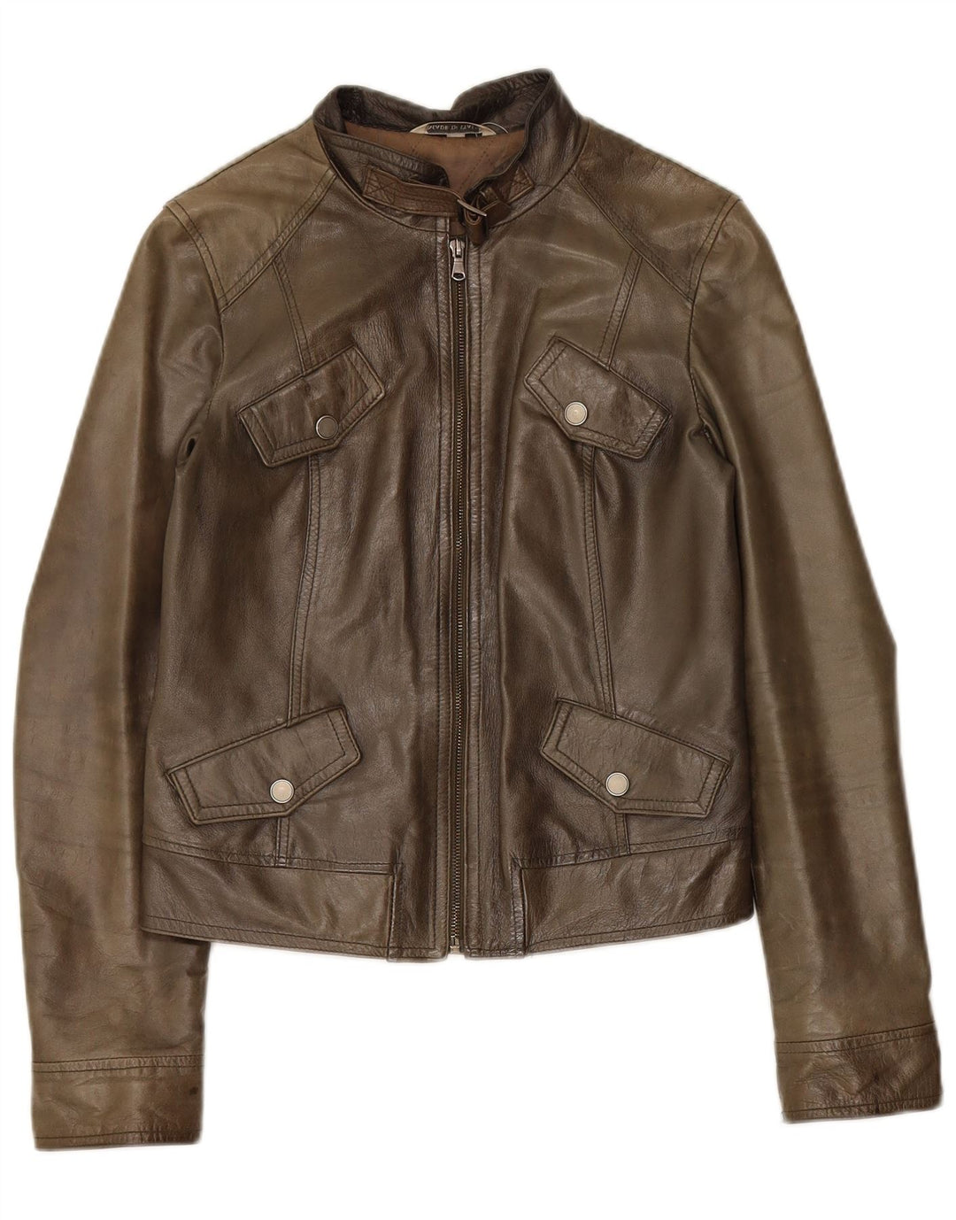 Chaqueta de cuero vintage para mujer IT 42 Cuero caqui medio