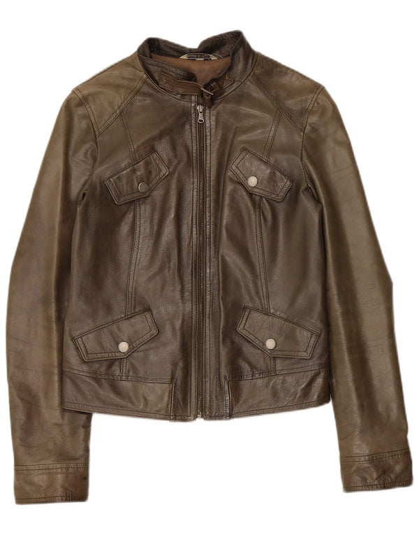 Chaqueta de cuero vintage para mujer IT 42 Cuero caqui medio
