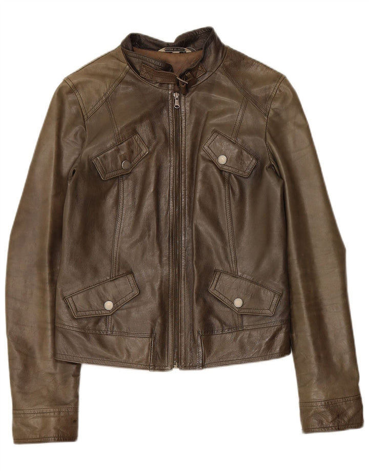 Chaqueta de cuero vintage para mujer IT 42 Cuero caqui medio