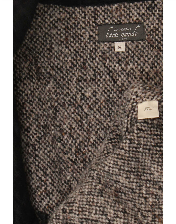 Chaqueta blazer vintage de 2 botones para mujer UK 44 Lana gris medio con bloques de color