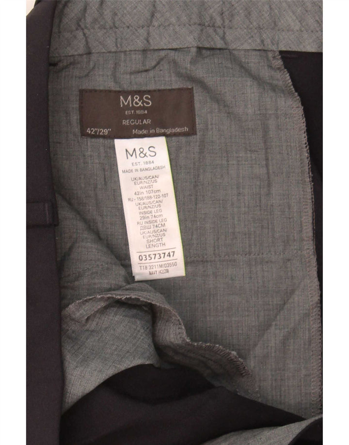 Marks & Spencer Pantalón de traje regular con clavijas para hombre W42 L29 Azul marino