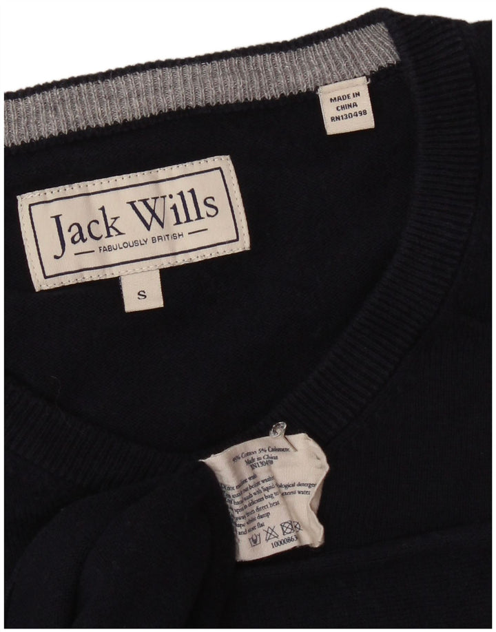 JACK WILLS Jersey con cuello en V para hombre pequeño de algodón azul marino