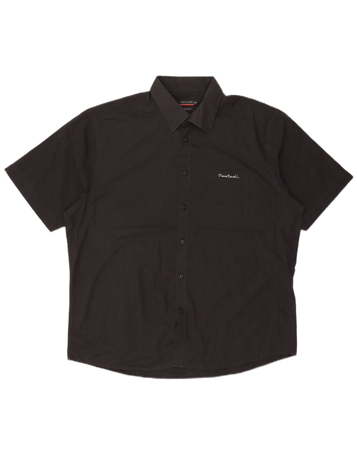 Pierre Cardin Camisa de manga corta para hombre de ajuste regular 3XL Poliéster negro