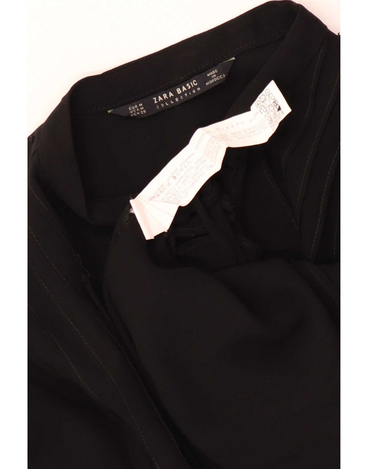 Zara Blusa camisera extragrande con lazo frontal para mujer UK 44 Mediana con lunares negros