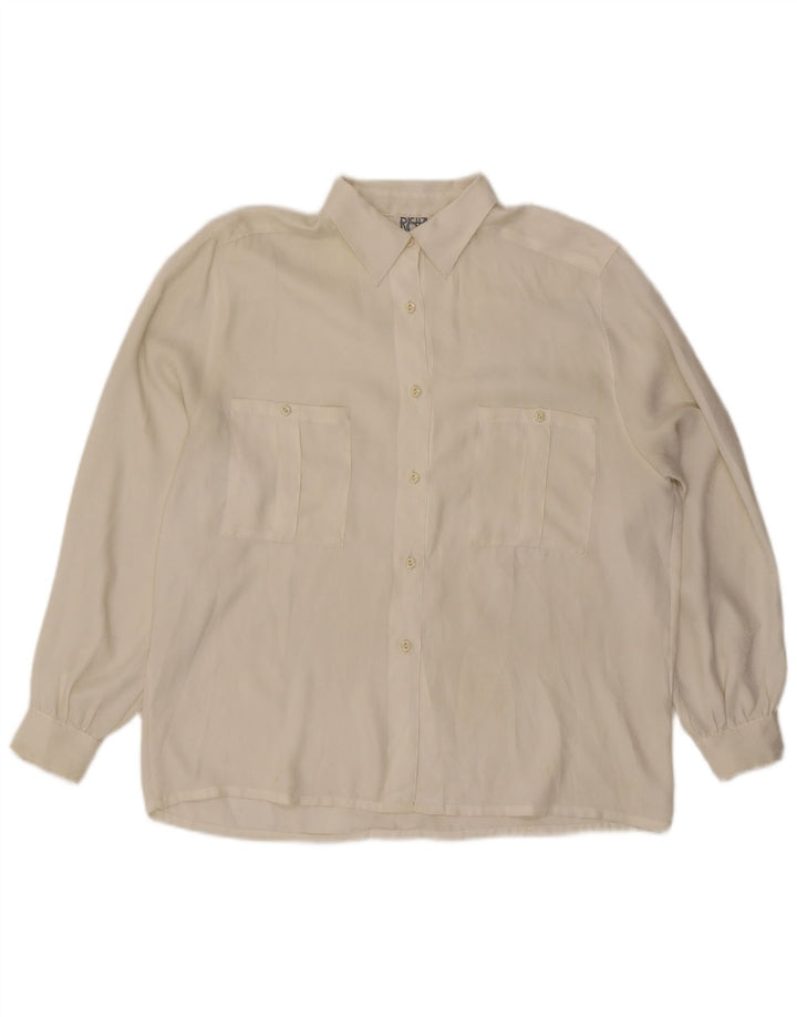 Camisa vintage para mujer Reino Unido 14 Poliéster blanco medio