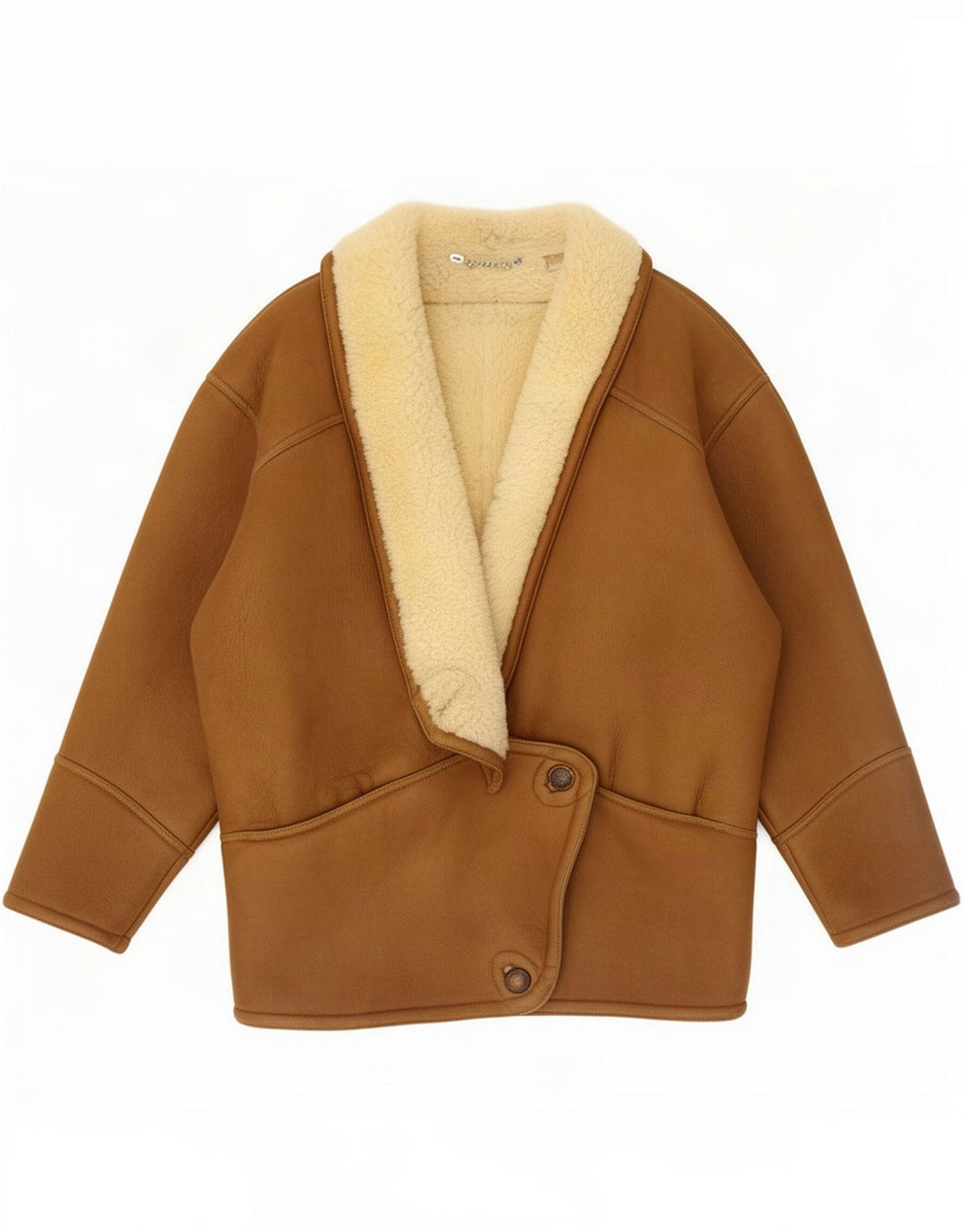Chaqueta de piel de oveja extragrande vintage para mujer UK 44 Marrón medio Bloque de color