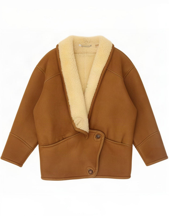 Chaqueta de piel de oveja extragrande vintage para mujer UK 44 Marrón medio Bloque de color