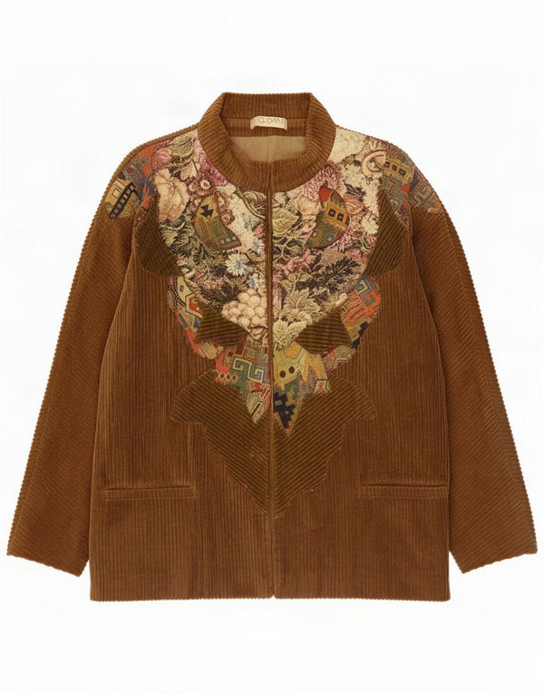 Chaqueta de pana vintage para mujer UK 46 Algodón patchwork marrón grande