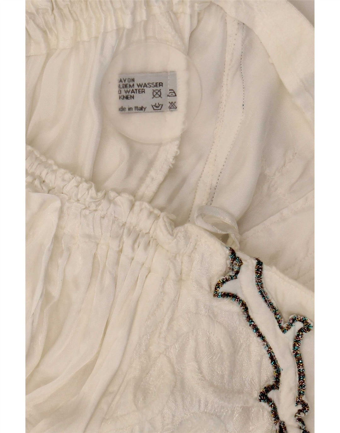 Vintage mujer falda acampanada W27 pequeña viscosa floral blanca