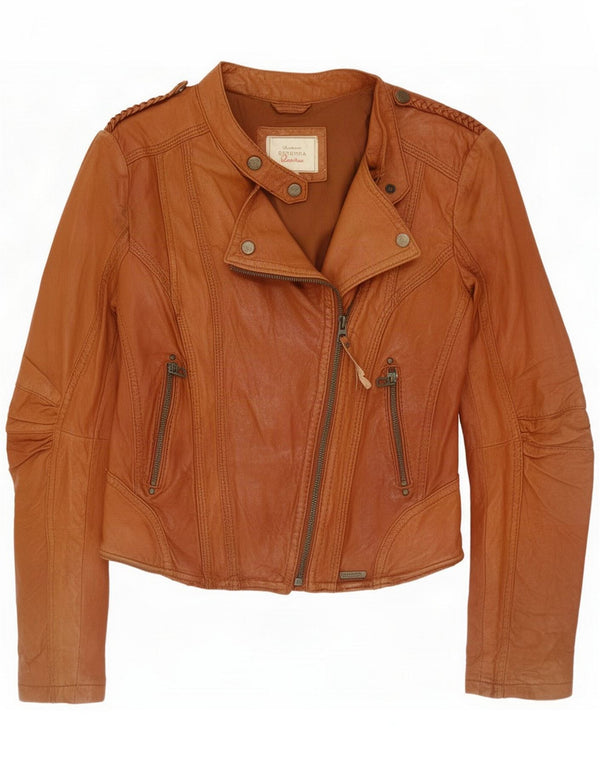 Bershka Chaqueta Biker de Cuero para Mujer UK 40 Small Marrón