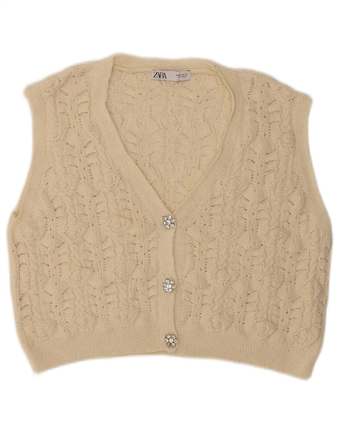 ZARA Mujer Crop Sin Mangas Cárdigan Suéter UK 44 Medio Beige Poliéster