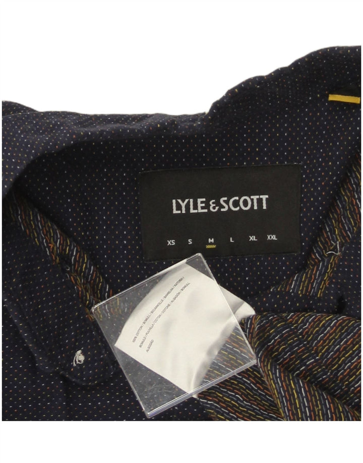 LYLE & SCOTT Camisa para hombre de algodón con lunares azul marino mediano
