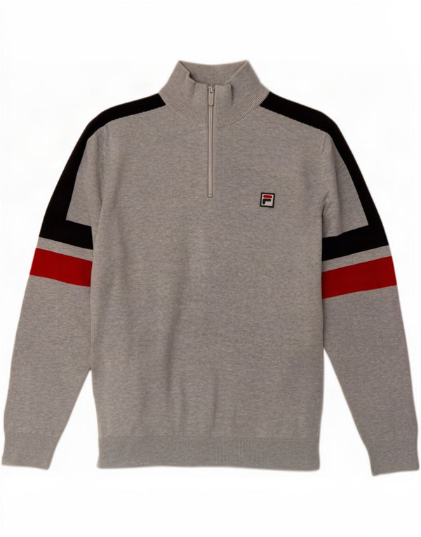 Fila Hombre Zip Neck Jumper Sweater Gris Medio Algodón Colorblock