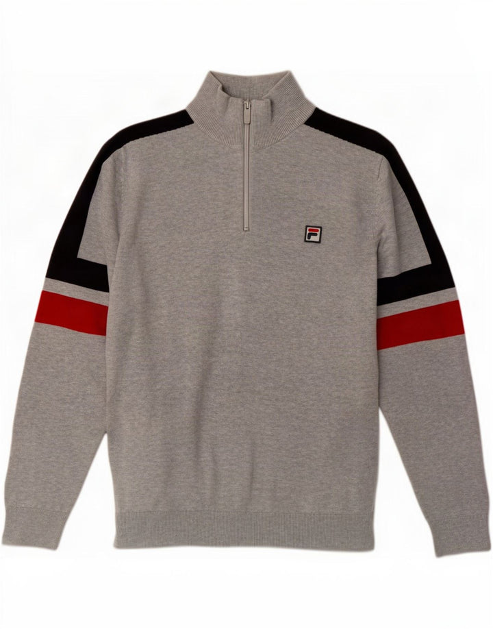 Fila Hombre Zip Neck Jumper Sweater Gris Medio Algodón Colorblock