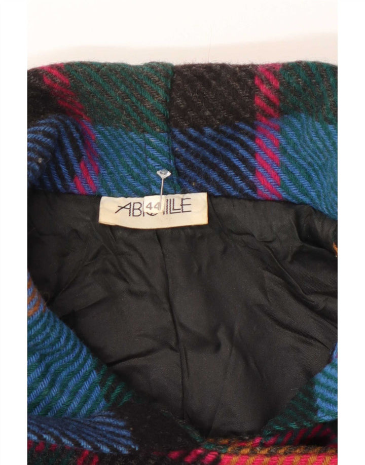 Vintage mujer con capucha doble pecho abrigo EU 44 XL cuadros multicolores
