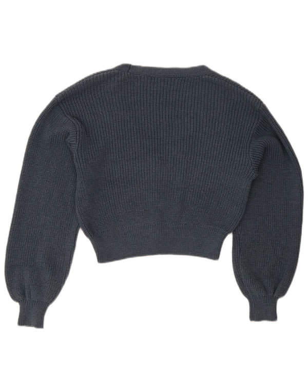 Zara Mujer Crop Cardigan Suéter UK 10 Small Azul Marino Algodón