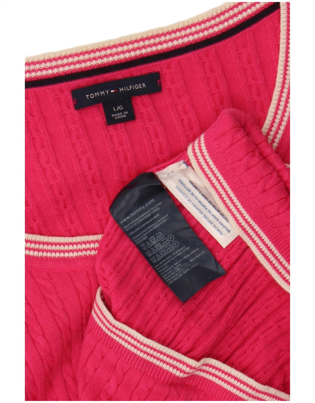 TOMMY HILFIGER Suéter tipo jersey con cuello barco para mujer UK 40 Grande Algodón rosa