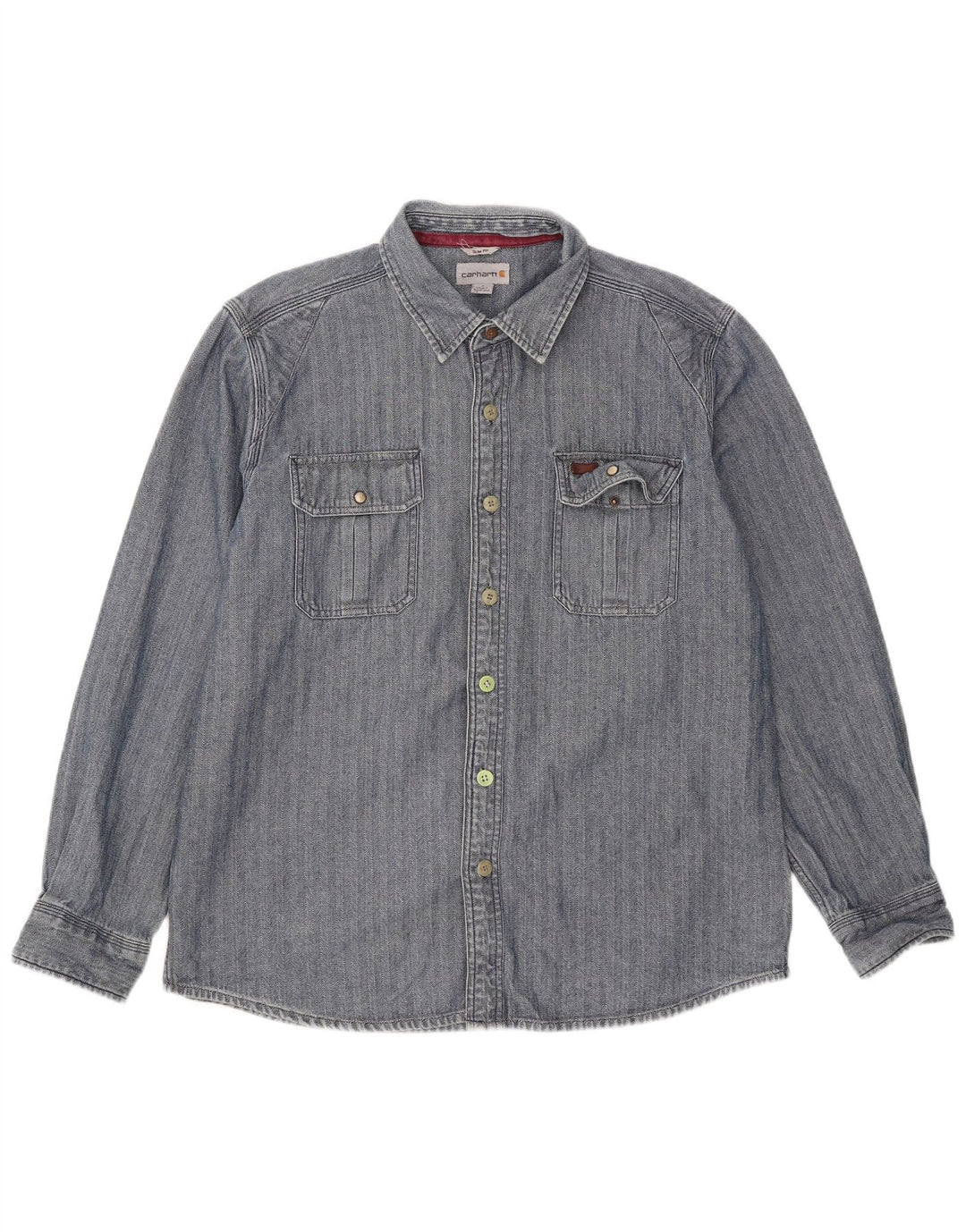 Carhartt Hombre Camisa Slim Fit De Algodón En Espiga Azul Grande