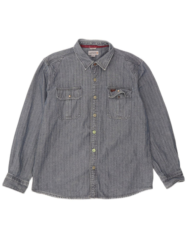 Carhartt Hombre Camisa Slim Fit De Algodón En Espiga Azul Grande