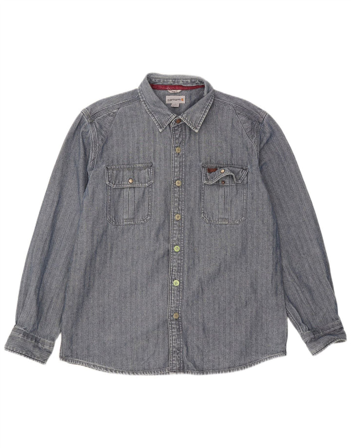 Carhartt Hombre Camisa Slim Fit De Algodón En Espiga Azul Grande