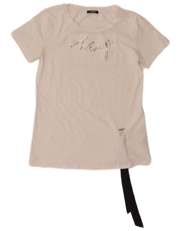 Liu Jo Camiseta gráfica para mujer Top UK 10 Small White Cotton