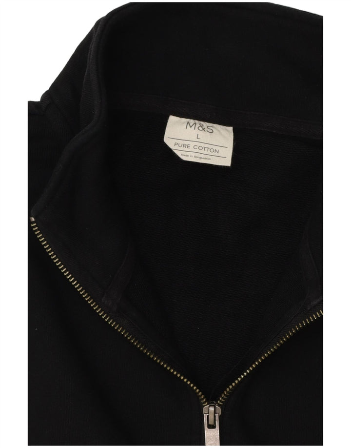 Marks & Spencer - Sudadera con cremallera de 1/4 para hombre, talla grande, algodón negro
