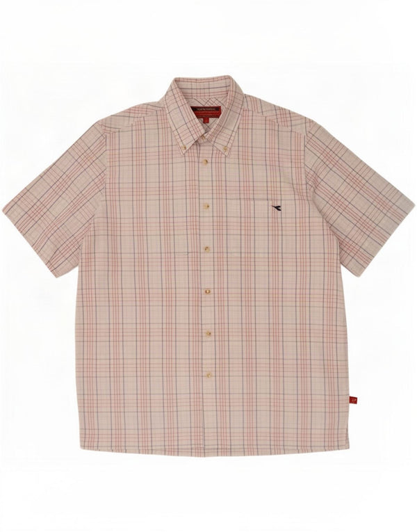 Diadora Camisa De Manga Corta De Algodón A Cuadros Blanco Grande Hombre