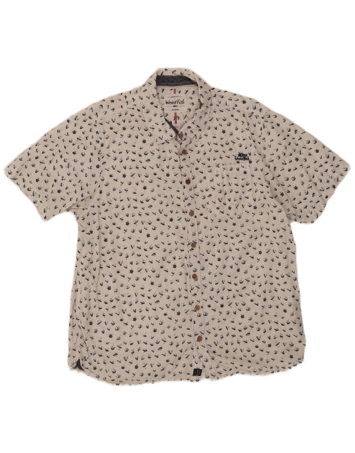 Weird Fish Camisa de manga corta con patrón abstracto para hombre 2XL Algodón blanco