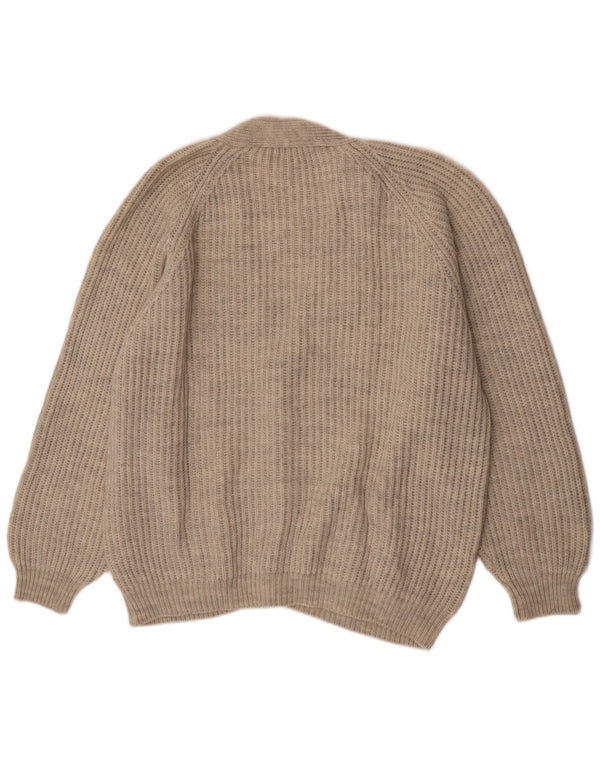Vintage hombre Cardigan suéter XL lana beige
