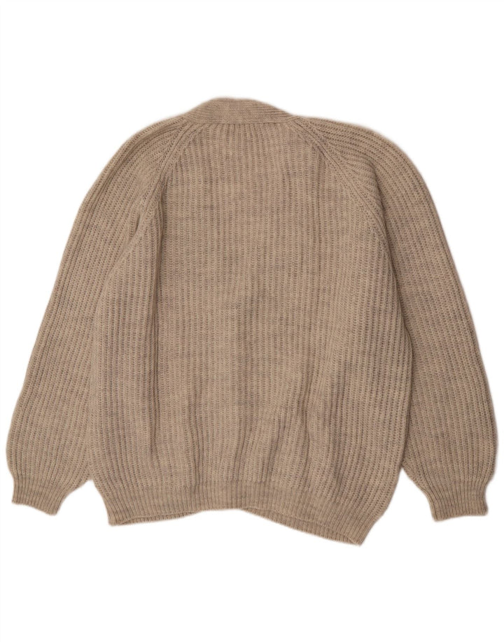 Vintage hombre Cardigan suéter XL lana beige