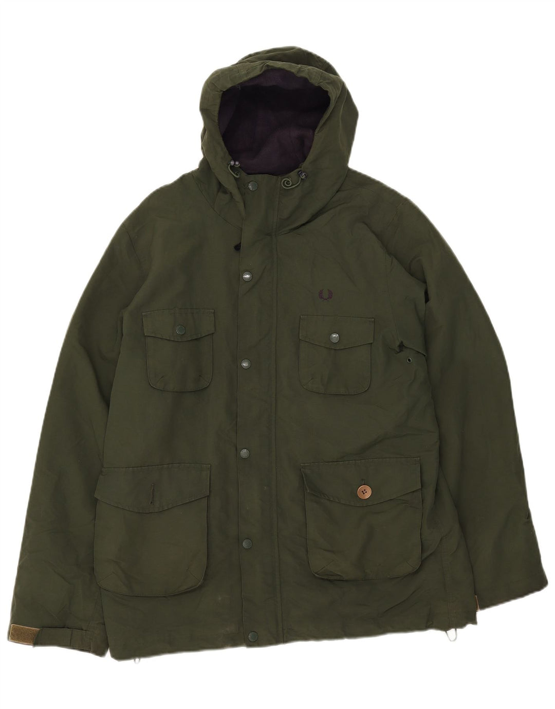 Fred Perry Chaqueta cortavientos con capucha para hombre UK 38 Medium Green Nylon