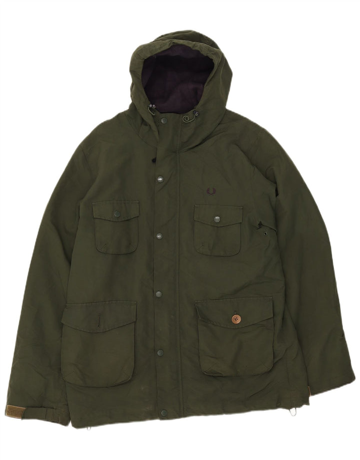 Fred Perry Chaqueta cortavientos con capucha para hombre UK 38 Medium Green Nylon