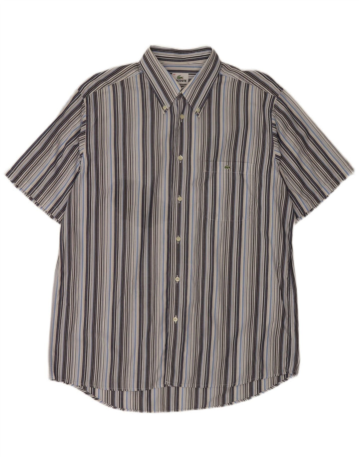 Camisa Lacoste Hombre Manga Corta Talla 42 Grande Algodón Rayas Gris