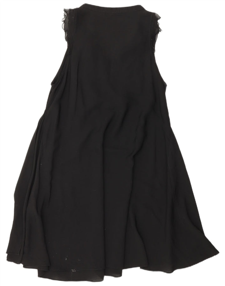 ZARA Mujer Vestido Acampanado Con Volantes En La Parte Delantera ES 40 XL Poliéster Negro