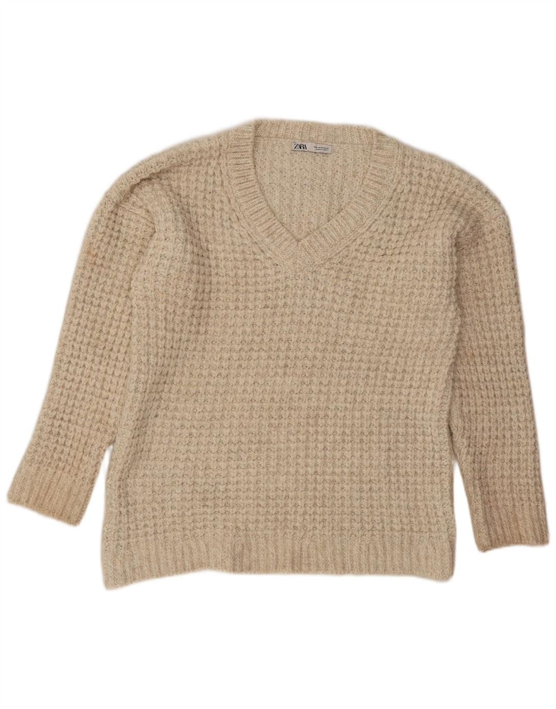 Zara Mujer Jersey De Gran Tamaño Con Cuello En V UK 44 Acrílico Beige Medio