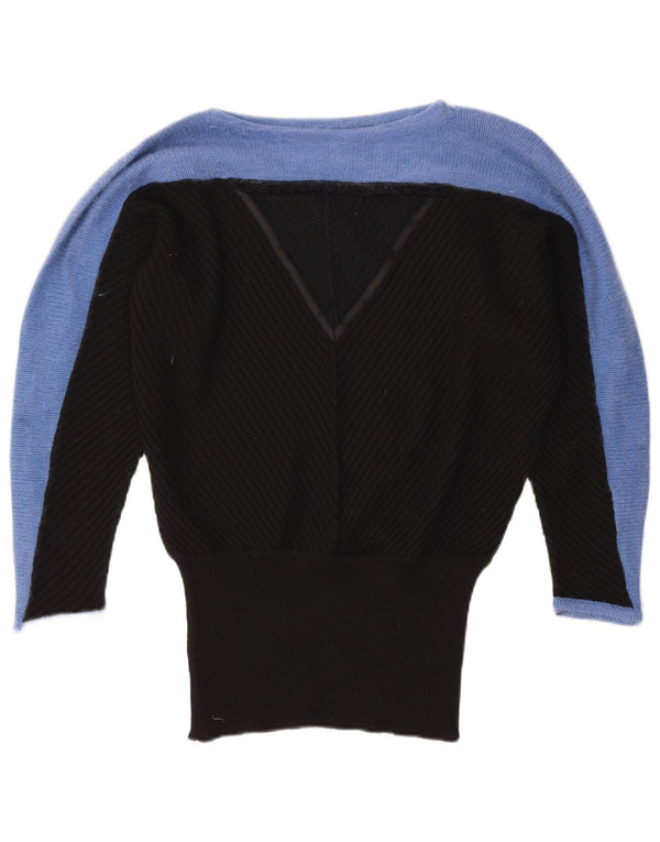 Vintage mujer barco cuello jersey suéter Reino Unido 18 XL negro colorblock