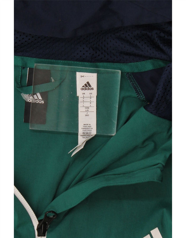 ADIDAS Chaqueta superior de chándal con capucha para hombre, nailon color block verde grande