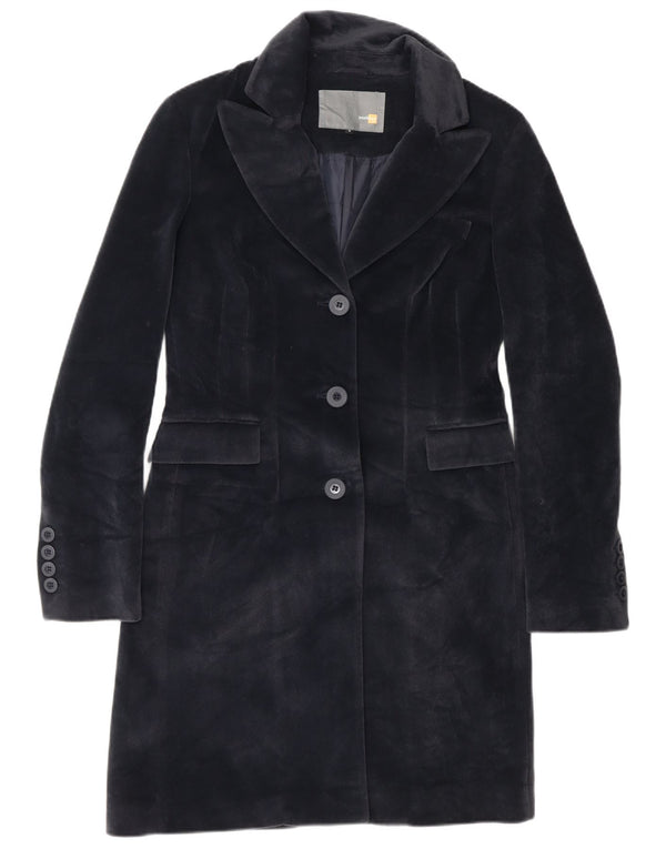 Vintage mujer abrigo Reino Unido 10 pequeño poliéster azul marino