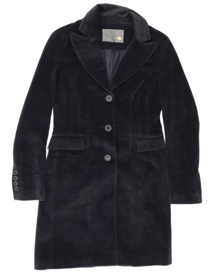 Vintage mujer abrigo Reino Unido 10 pequeño poliéster azul marino