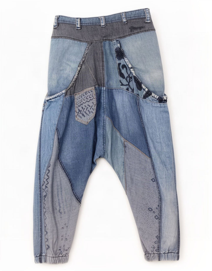 Vaqueros Desigual Mujer Harem Drop Crotch W30 L13 Algodón Patchwork Azul