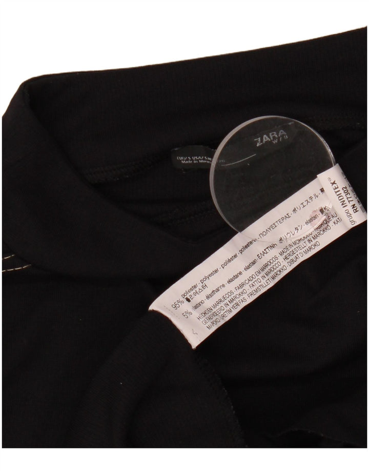 Zara Mujer Top Manga Larga UK 40 Pequeño Poliéster Negro