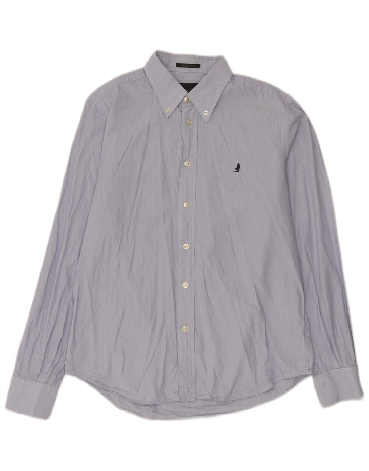Marlboro Classics Camisa de corte regular para hombre de algodón a rayas azules grandes
