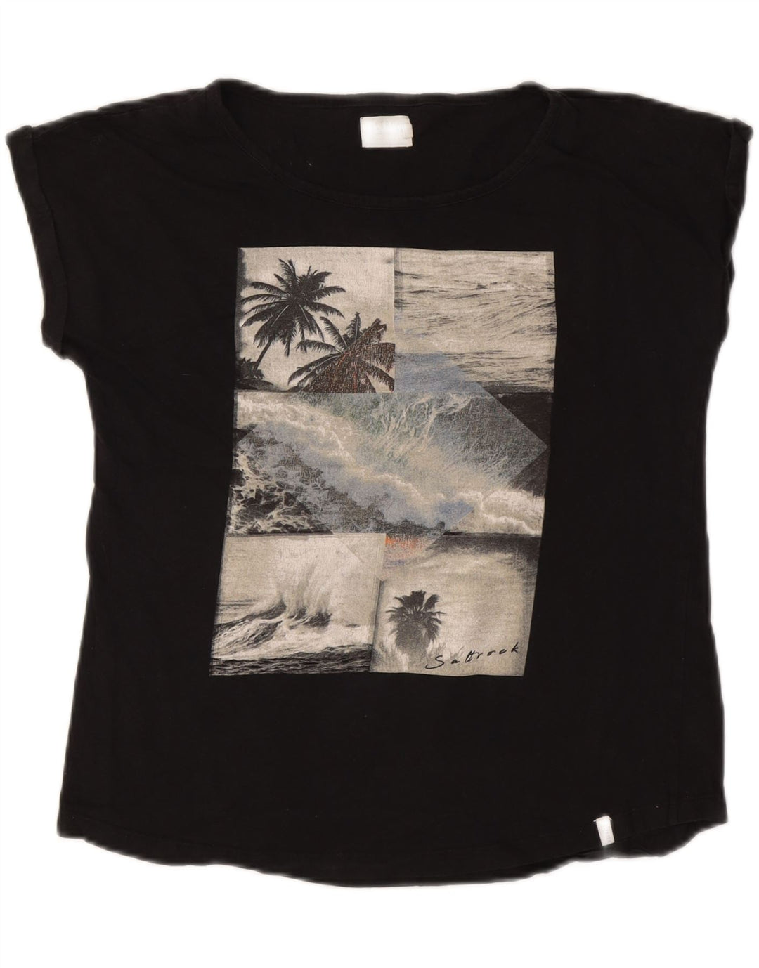 SALTROCK Camiseta gráfica para mujer Top UK 12 Medium Black Cotton