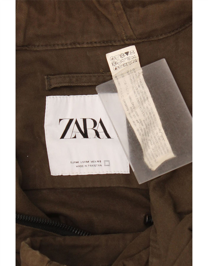 Zara Hombre Cazadora Bomber Con Capucha UK 38 Medium Caqui Algodón