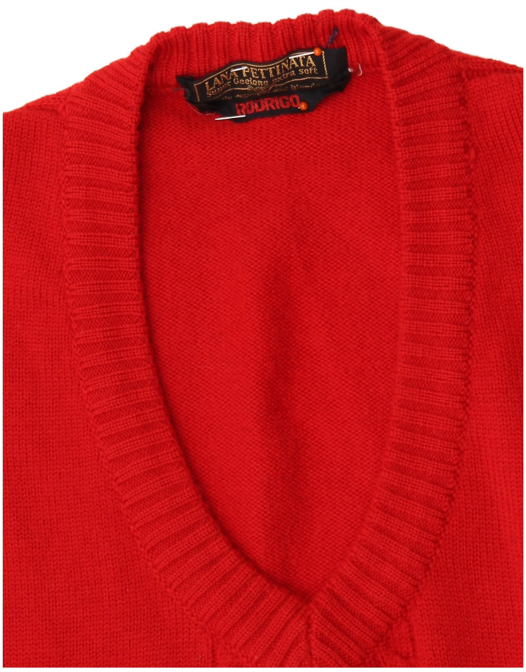 RODRIGO Suéter tipo jersey con cuello en V para mujer UK 16 Large Red New Wool