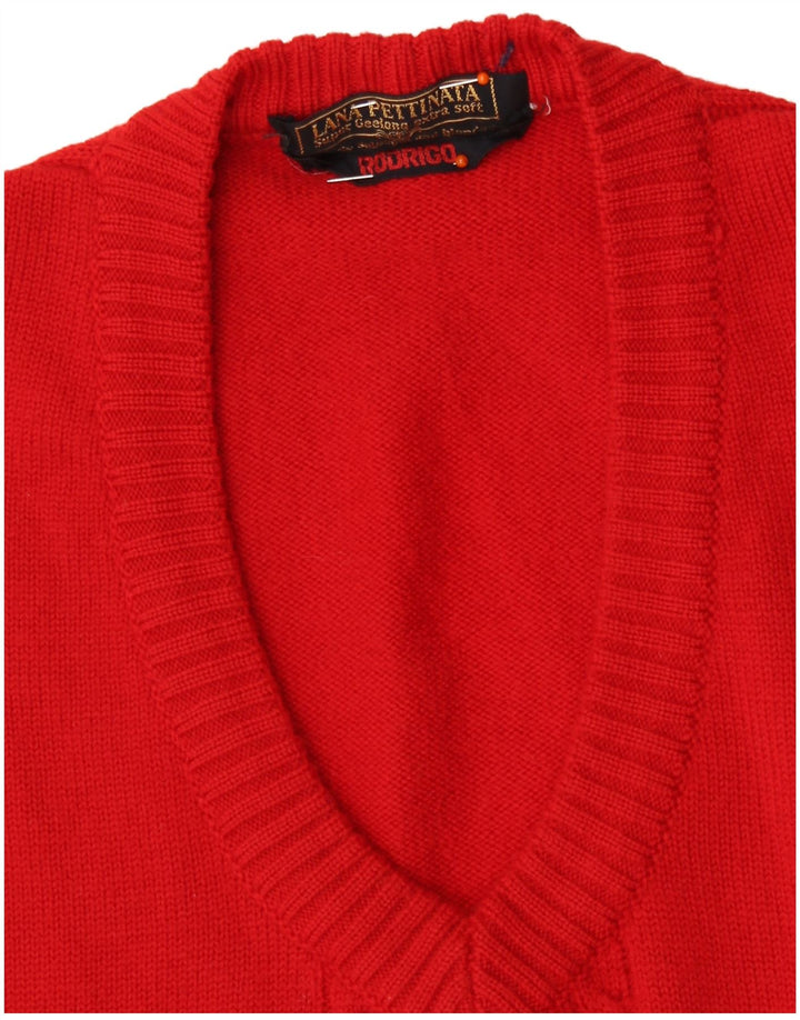 RODRIGO Suéter tipo jersey con cuello en V para mujer UK 16 Large Red New Wool