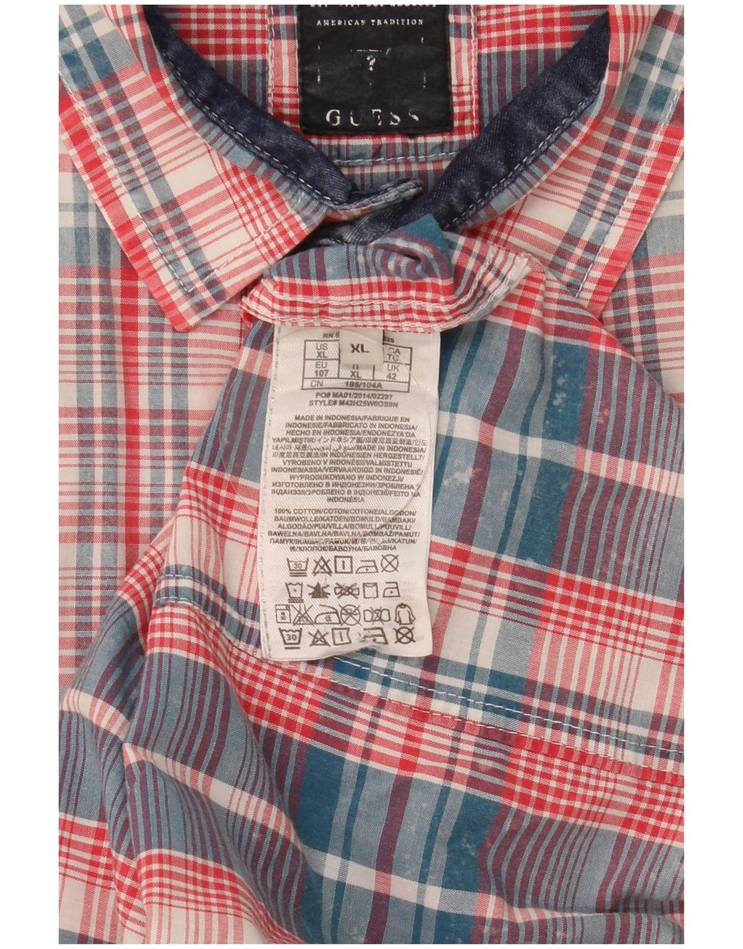 Guess Camisa Manga Corta Hombre XL Algodón Cuadros Multicolor