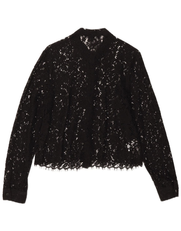 Laura Ashley Blusa de encaje para mujer UK 42 Mediana Viscosa floral negra